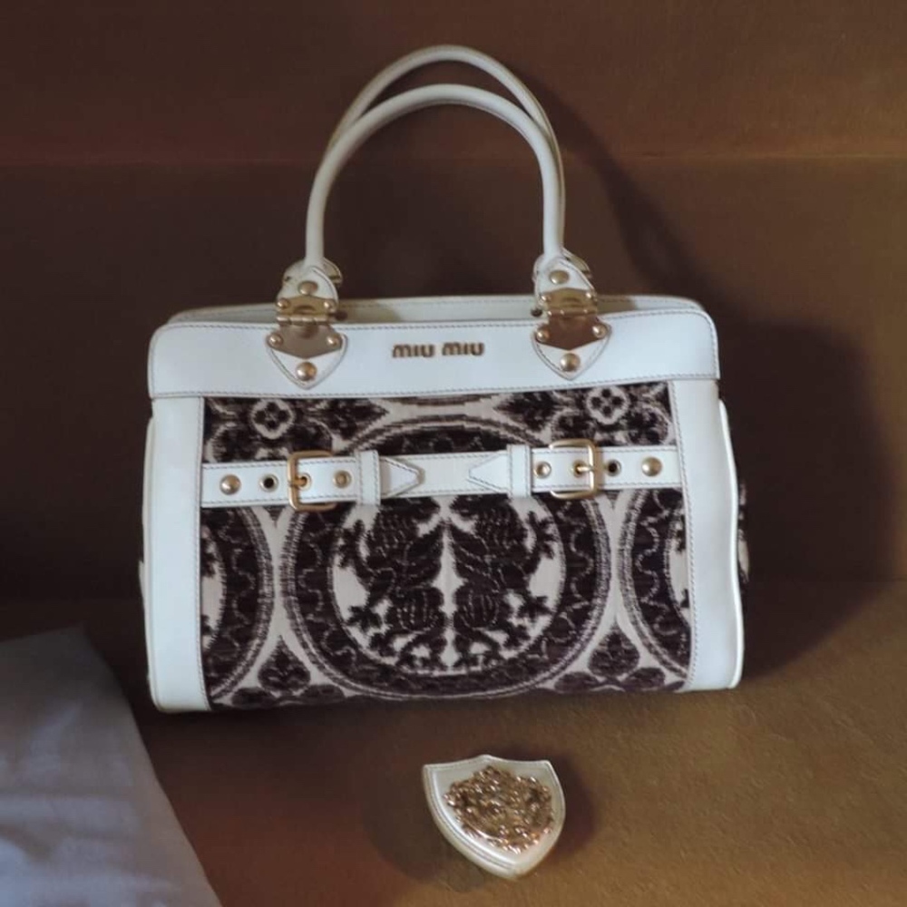 MIU MIU JACQUARD & LEATHER  BAG WITH DOCUMENTATION